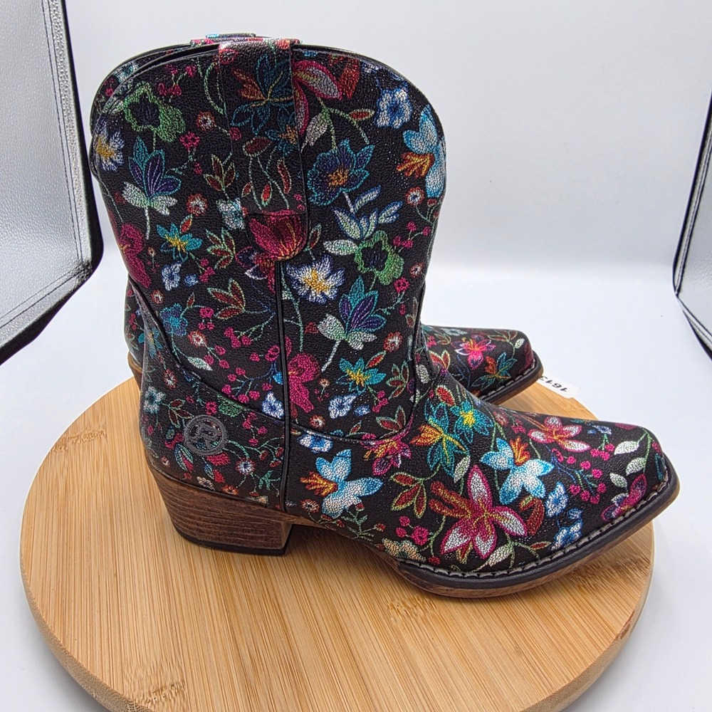Roper Womens Floral Western Boots Snip Toe Black Multi Color Cowboy Boot 6.5 - Picture 5 of 7